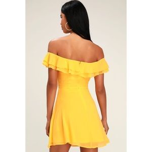 Yellow Ruffle Off-the-Shoulder Skater Dress